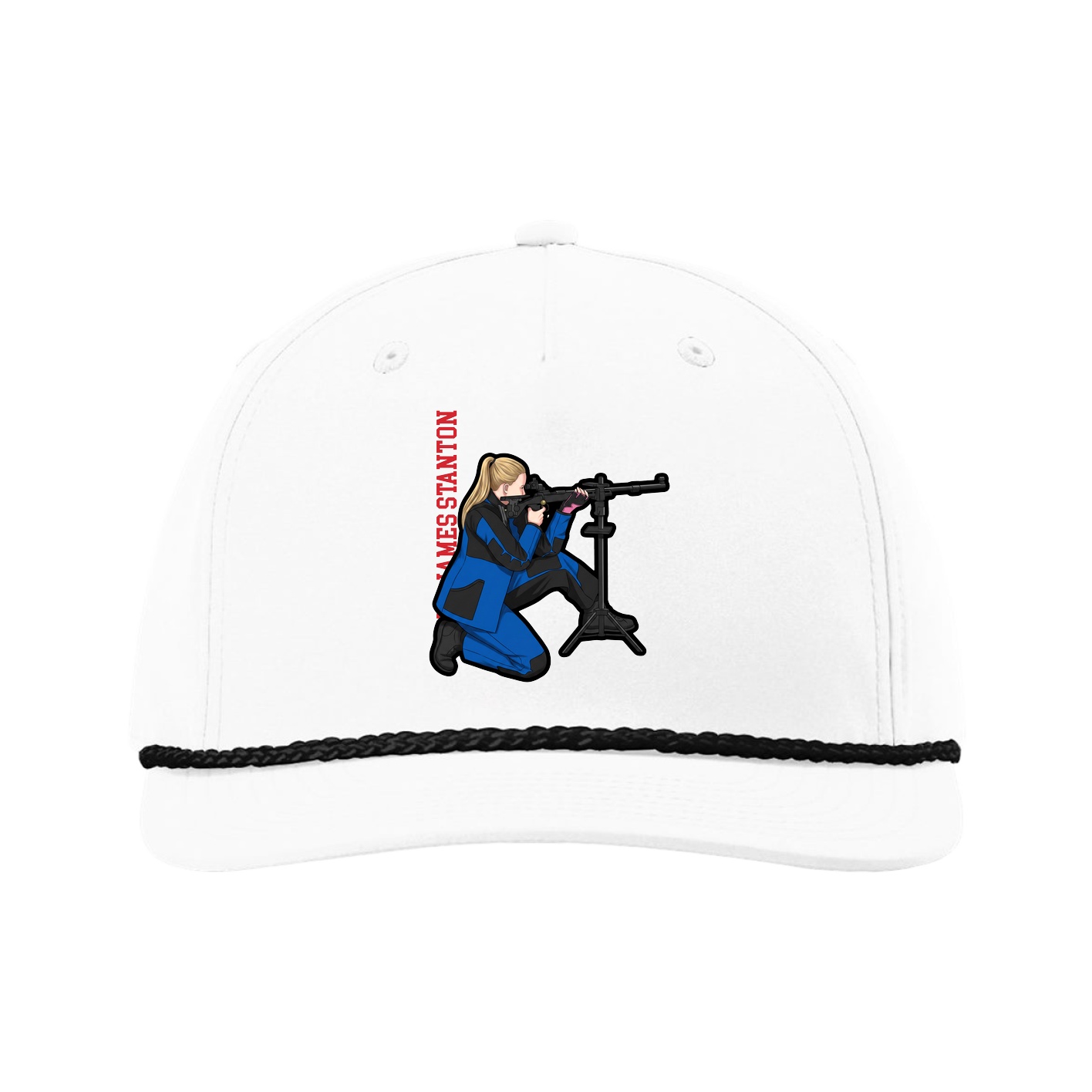 Five-Panel Classic Rope Cap — Name Vertical in White