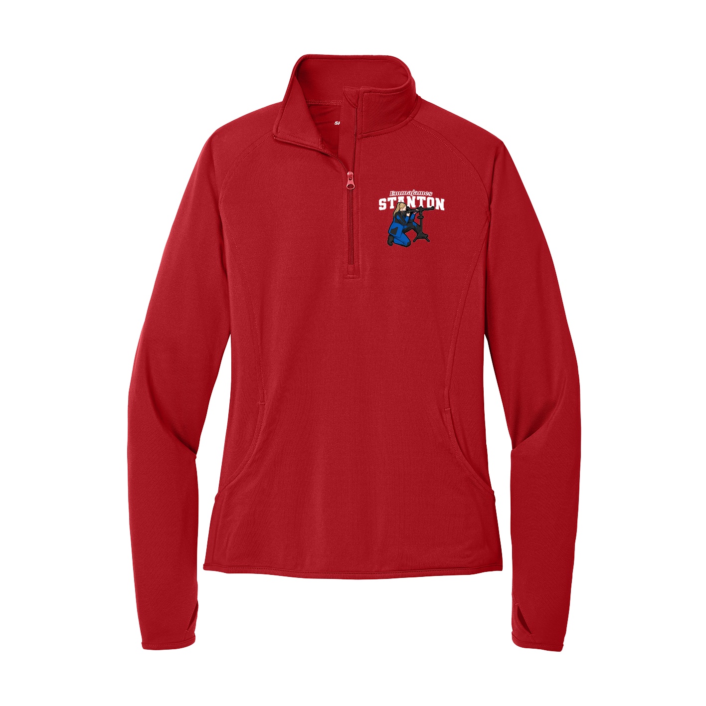 Women's Q-Zip Pullover — Name Arch in Red