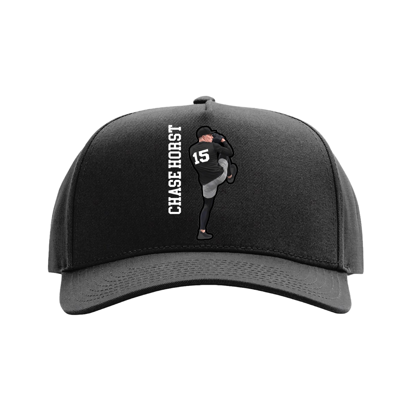 Full Fabric Five-Panel Champ Cap — Name Vertical in Black