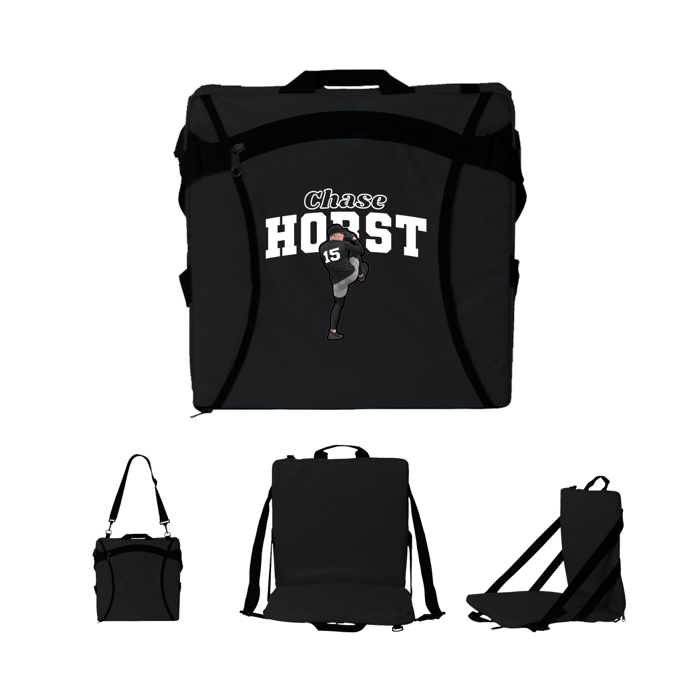 Folding Stadium Seat — Name Arch in Black