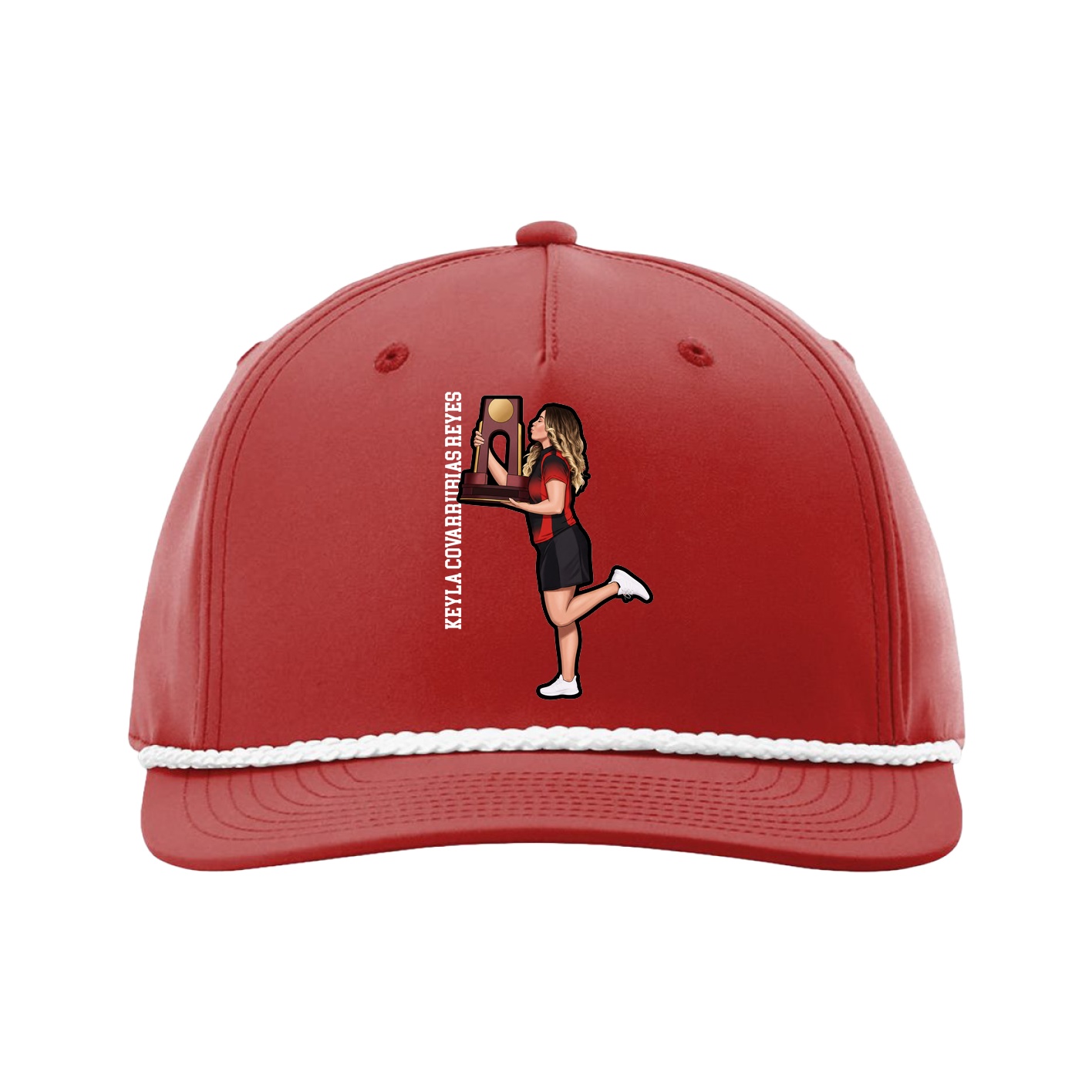 Five-Panel Classic Rope Cap — Name Vertical in Red