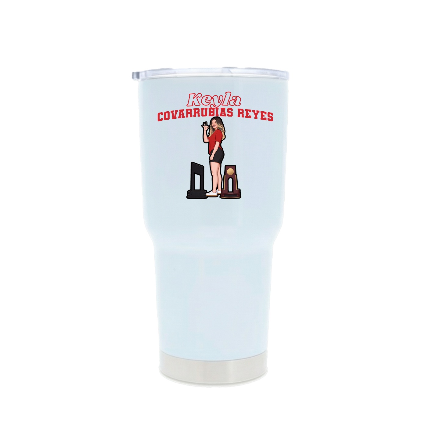 30oz Stainless Steel Tumbler — Name Arch in White