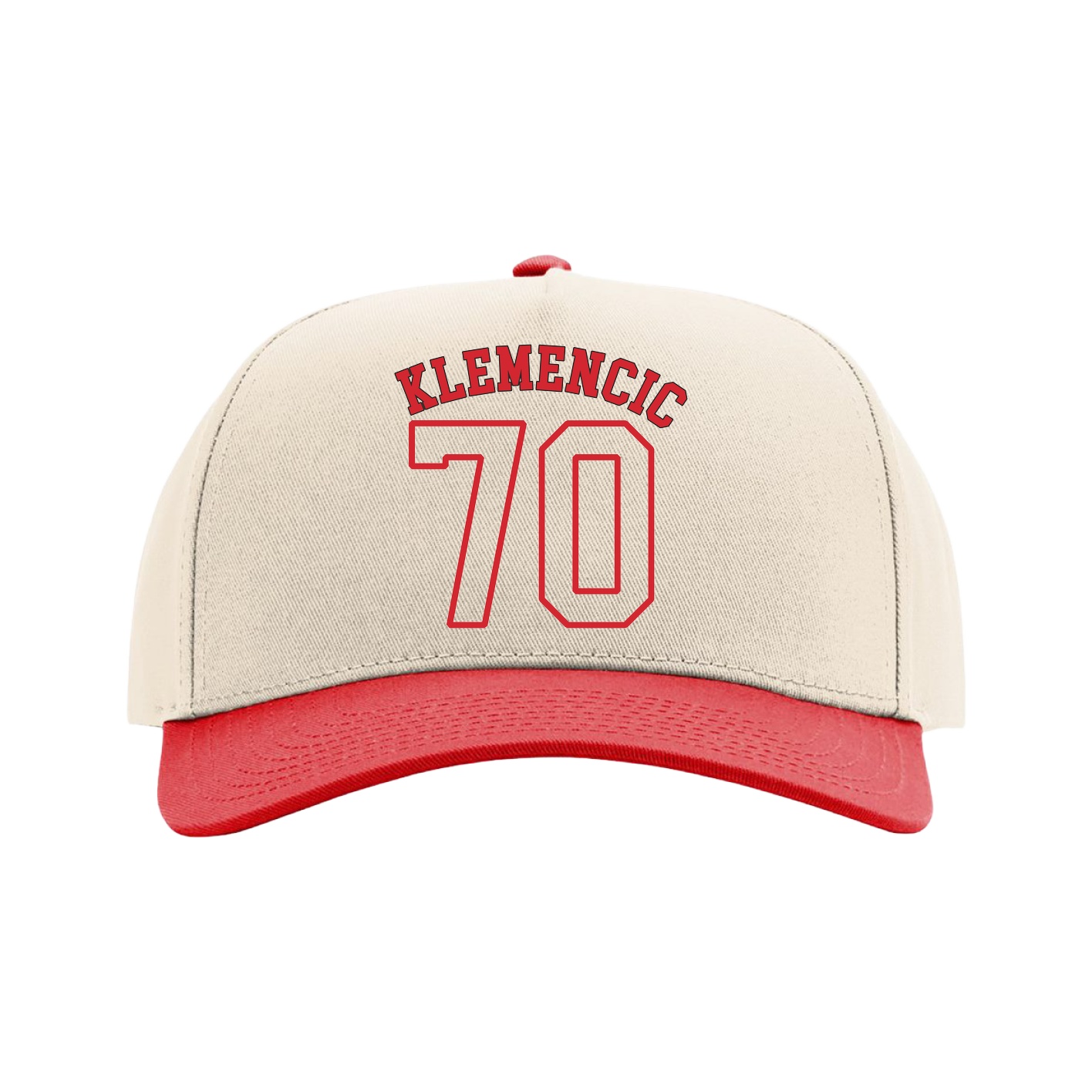 Full Fabric Five-Panel Champ Cap — Shirsey Arch in Cream/Red