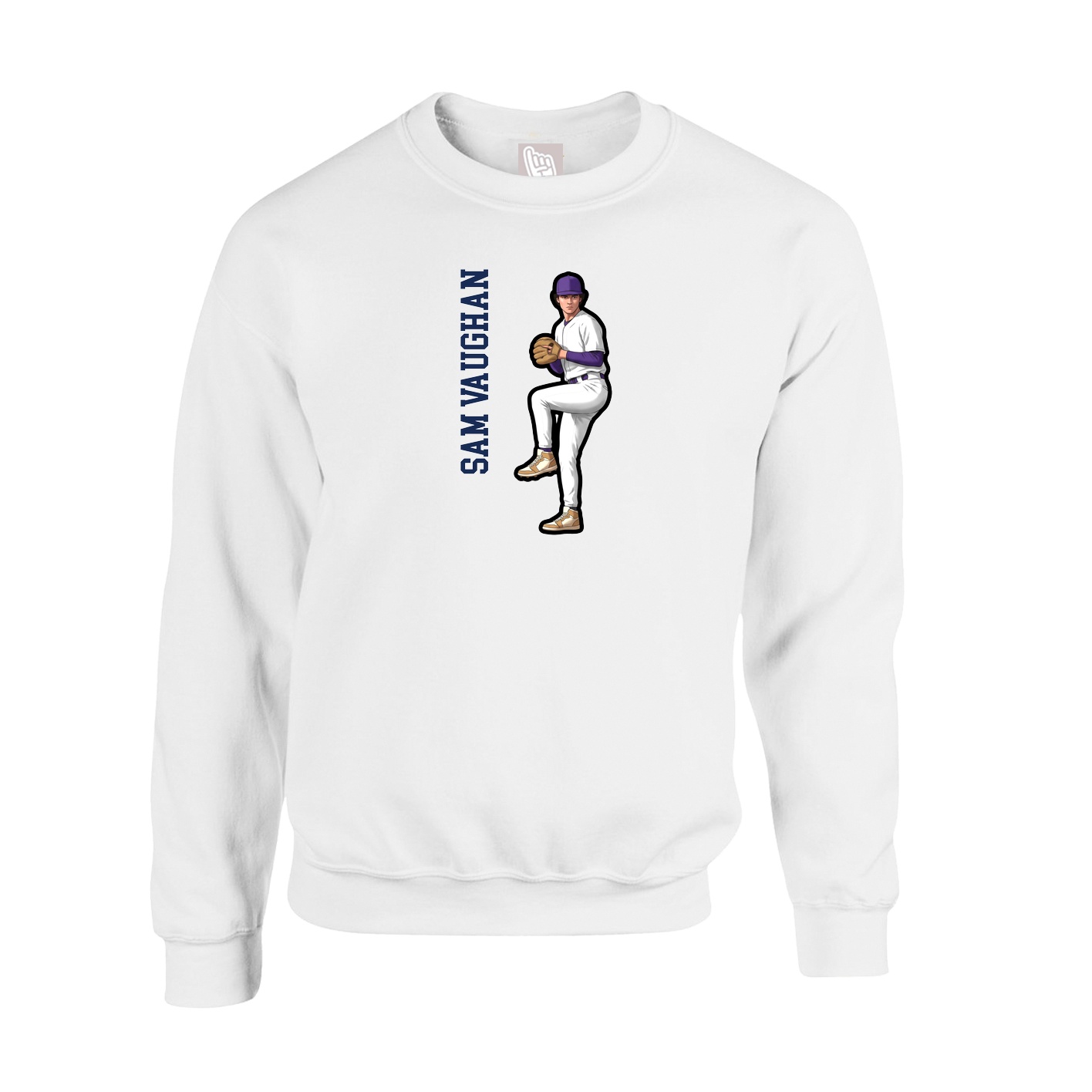 Fleece Crew — Name Vertical in White