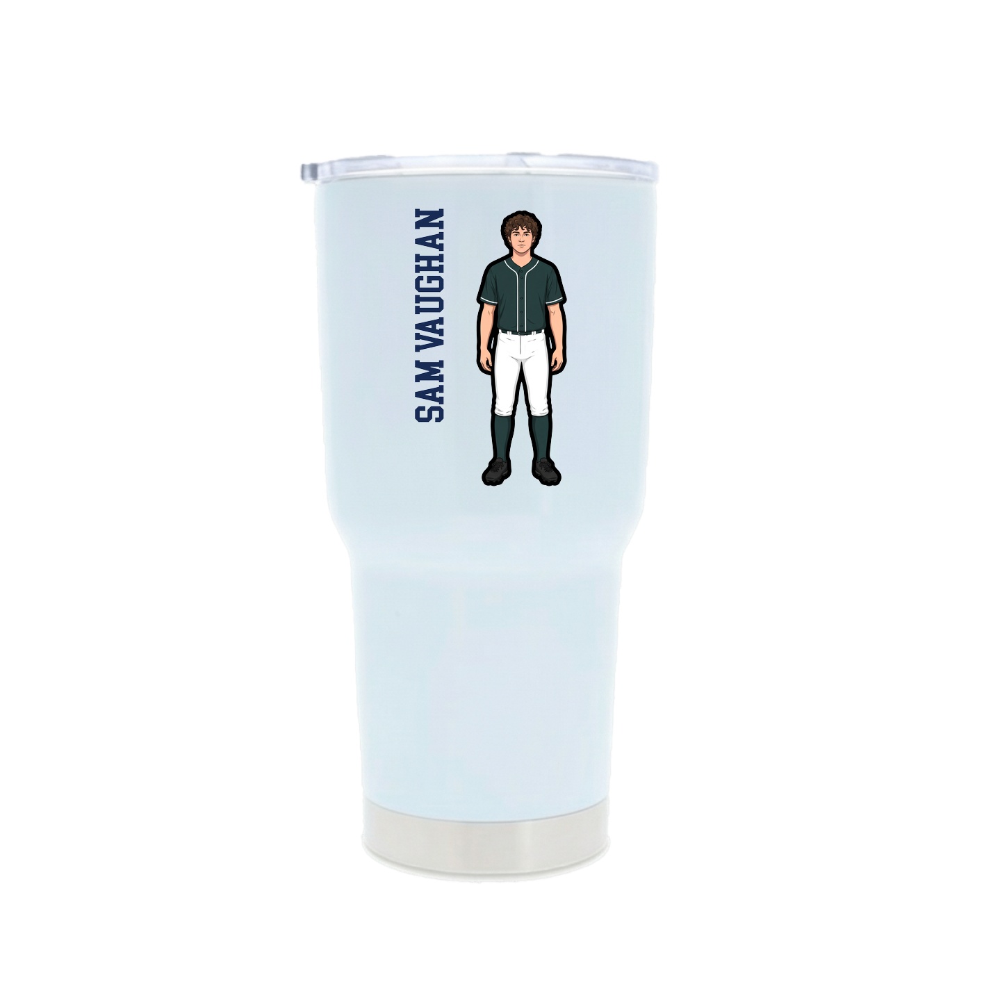 30oz Stainless Steel Tumbler — Name Vertical in White