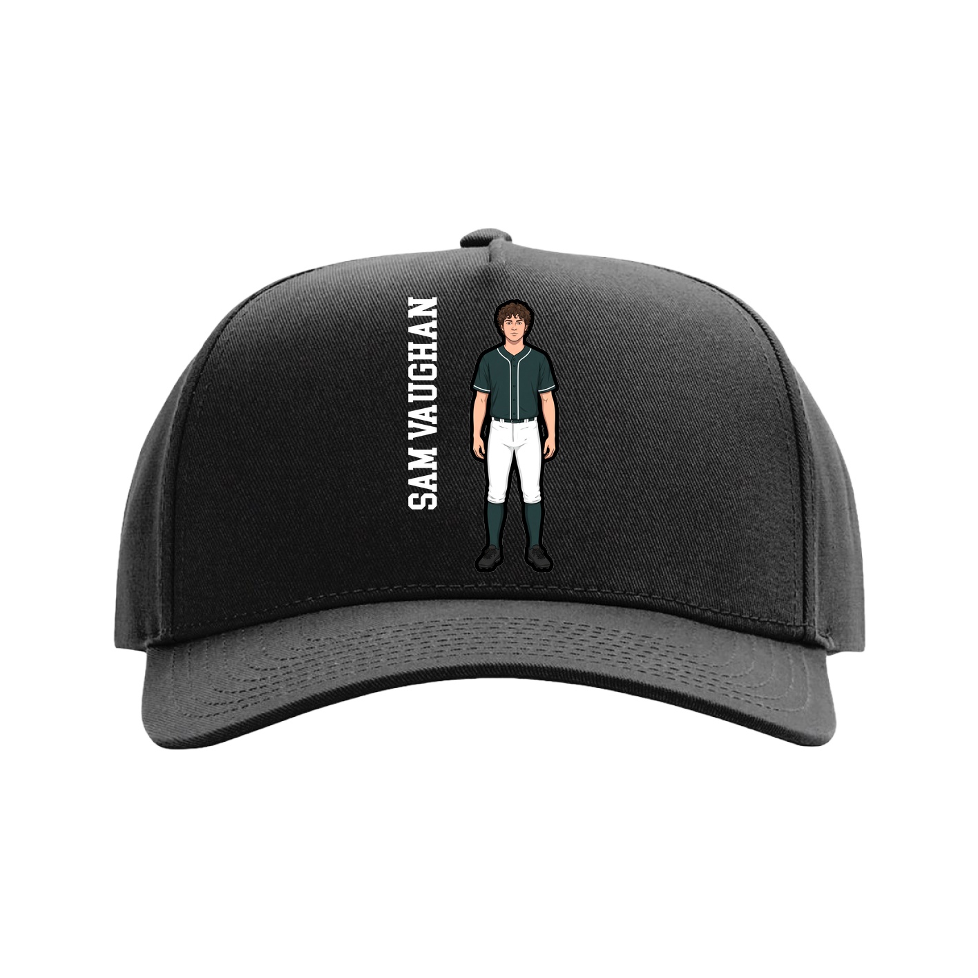 Full Fabric Five-Panel Champ Cap — Name Vertical in Black