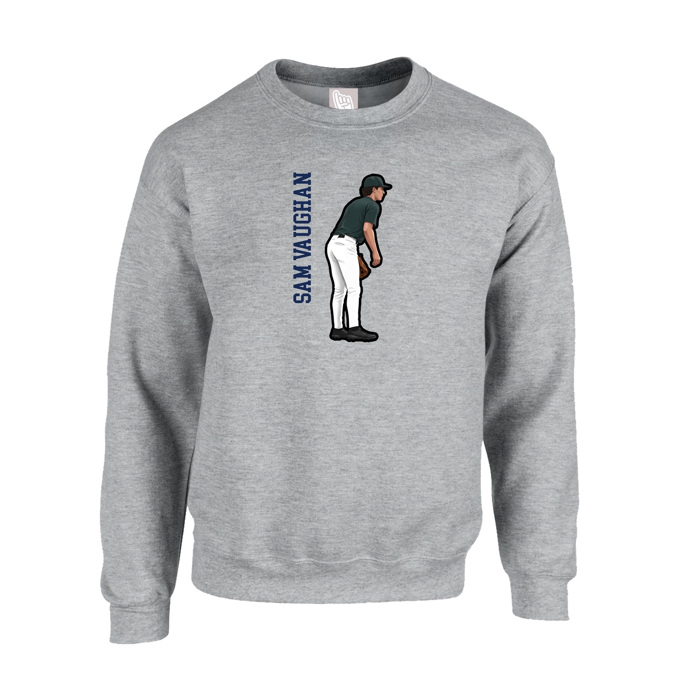 Fleece Crew — Name Vertical in Grey
