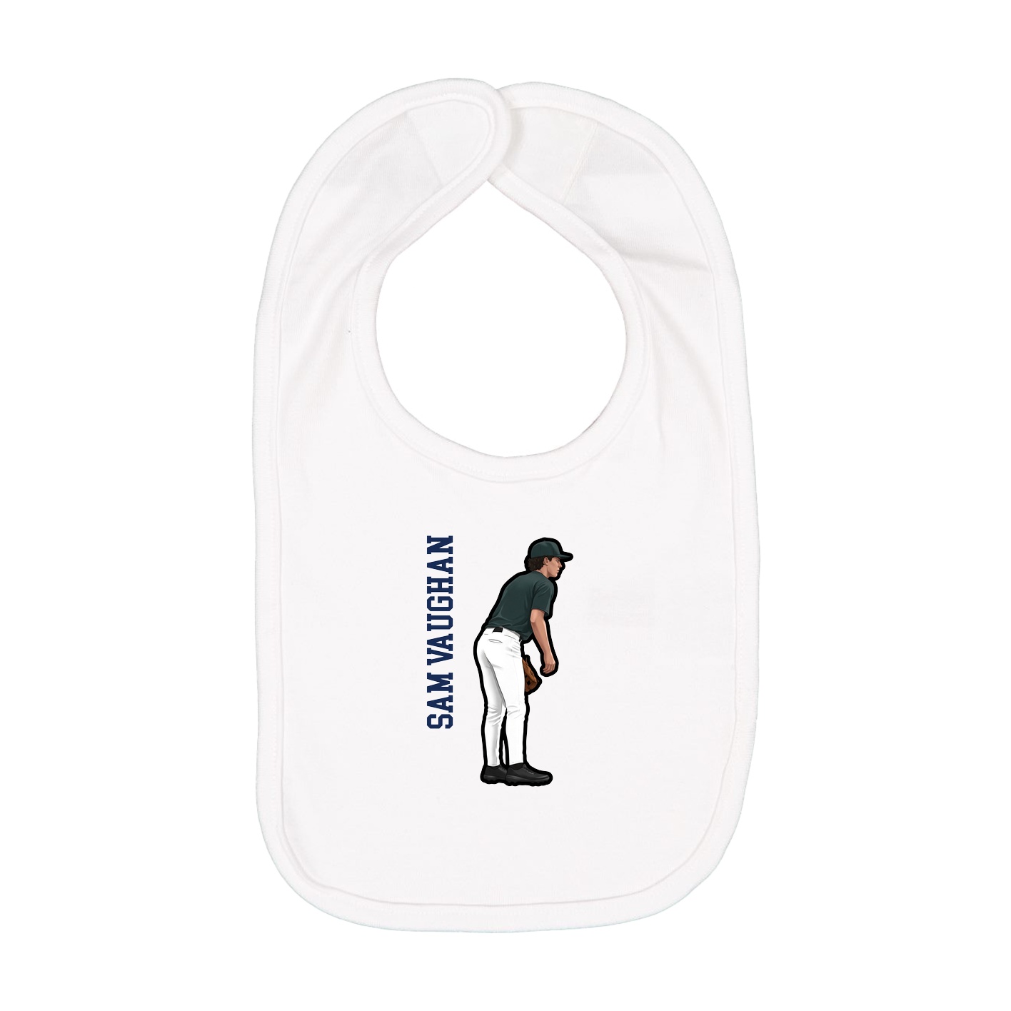 Infant Bib — Name Vertical in White