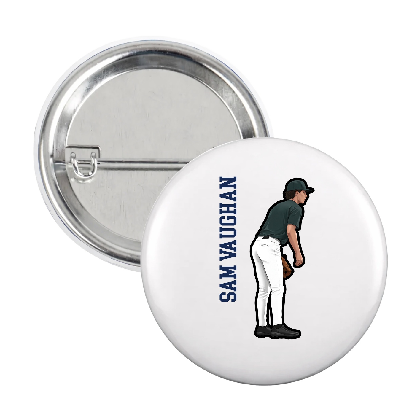 Game Day Button — Name Vertical in White