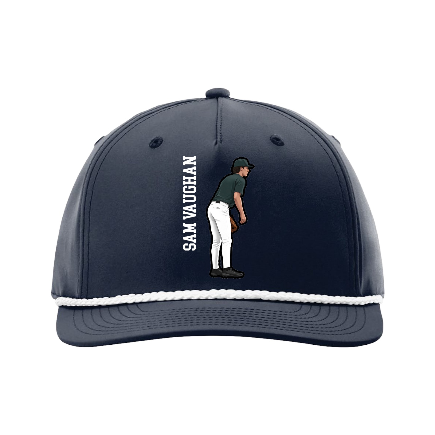 Five-Panel Classic Rope Cap — Name Vertical in Navy