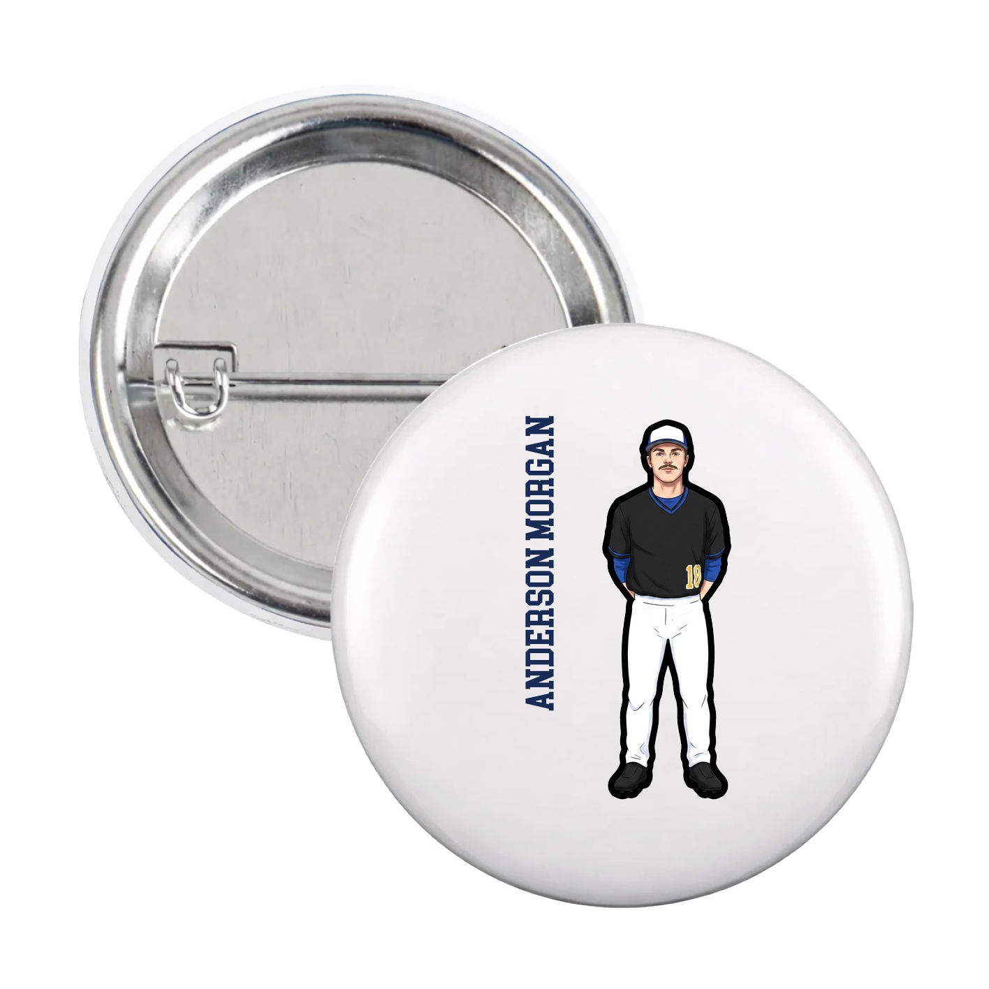 Game Day Button — Name Vertical in White