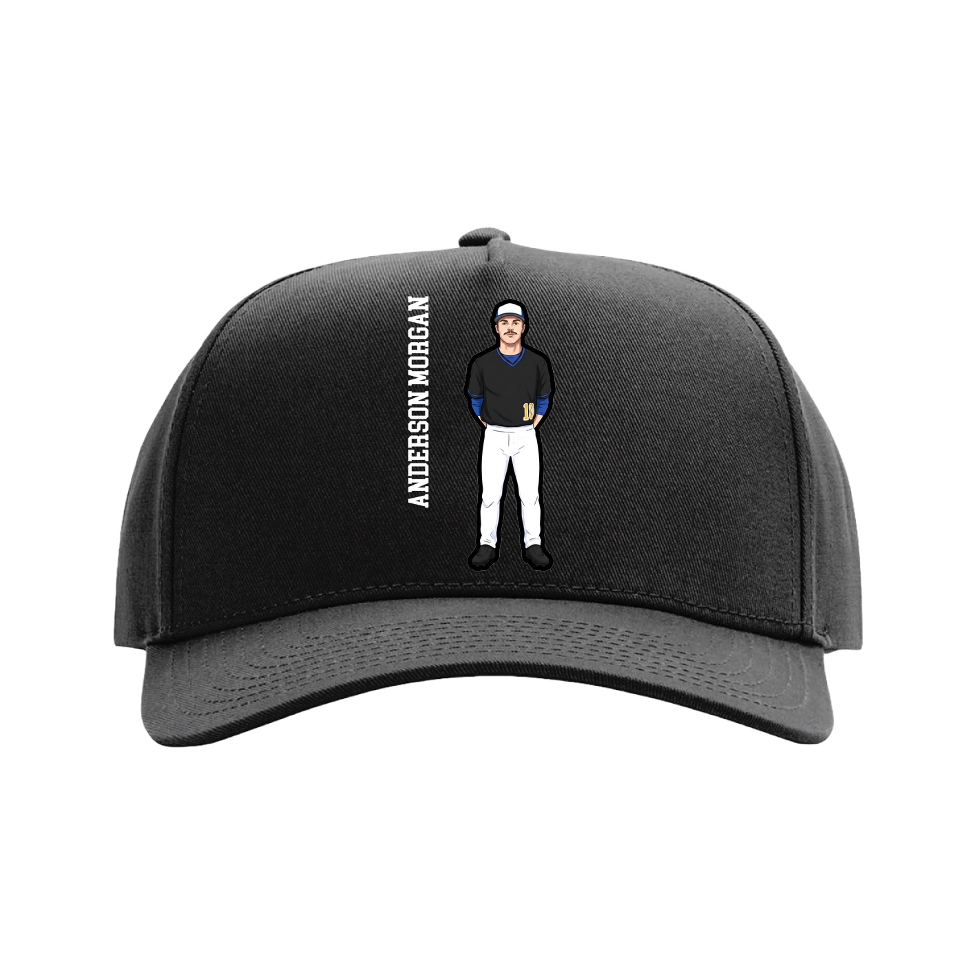 Full Fabric Five-Panel Champ Cap — Name Vertical in Black