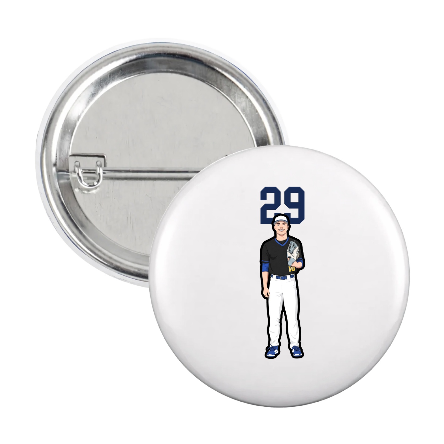 Game Day Button — Number Top in White