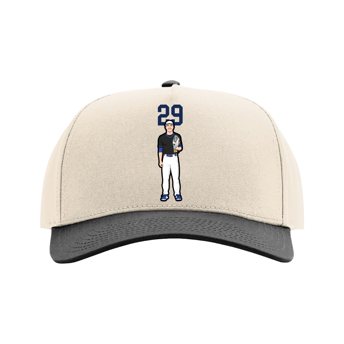 Full Fabric Five-Panel Champ Cap — Number Top in Cream/Black