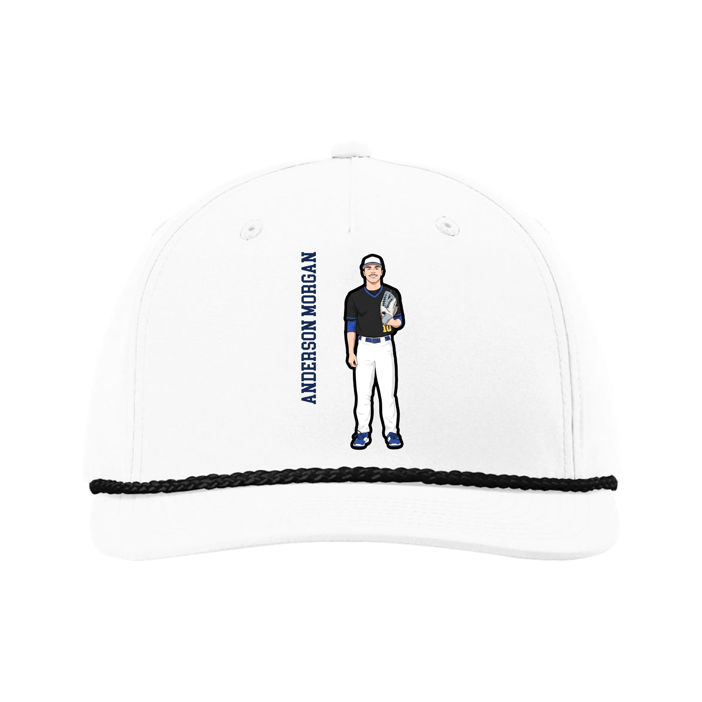 Five-Panel Classic Rope Cap — Name Vertical in White