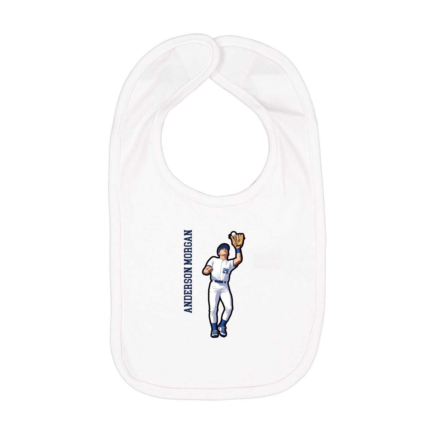 Infant Bib — Name Vertical in White