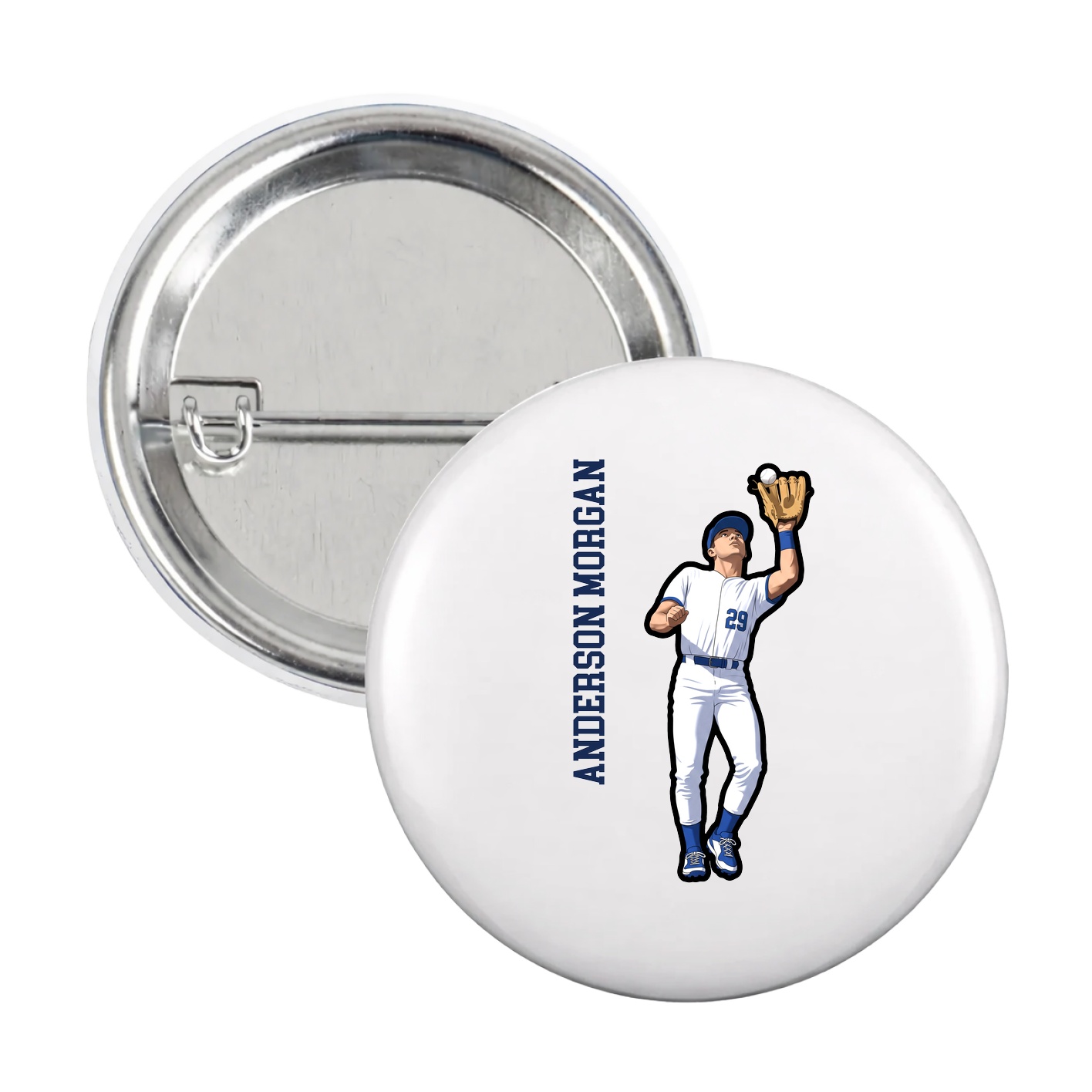 Game Day Button — Name Vertical in White