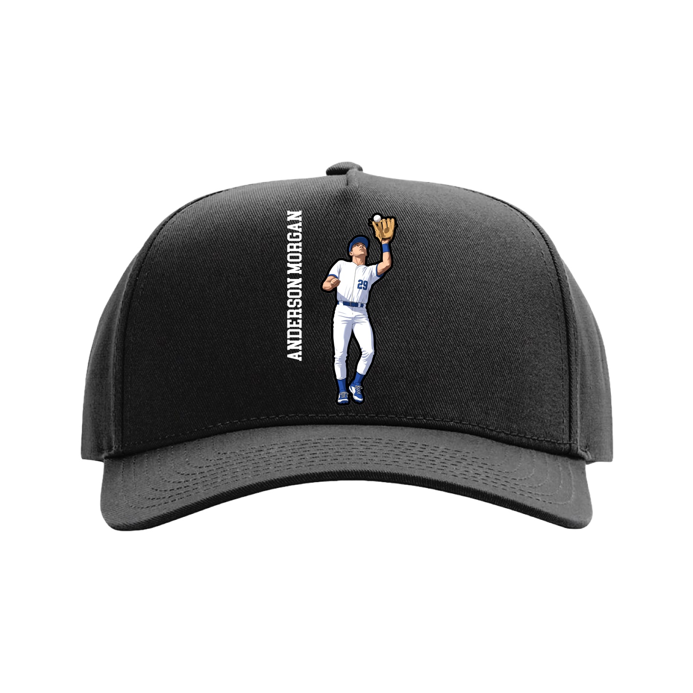 Full Fabric Five-Panel Champ Cap — Name Vertical in Black