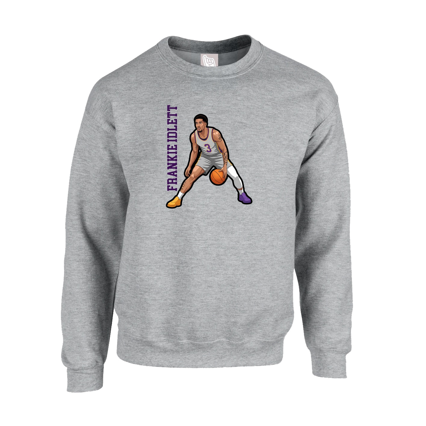 Fleece Crew — Name Vertical in Grey