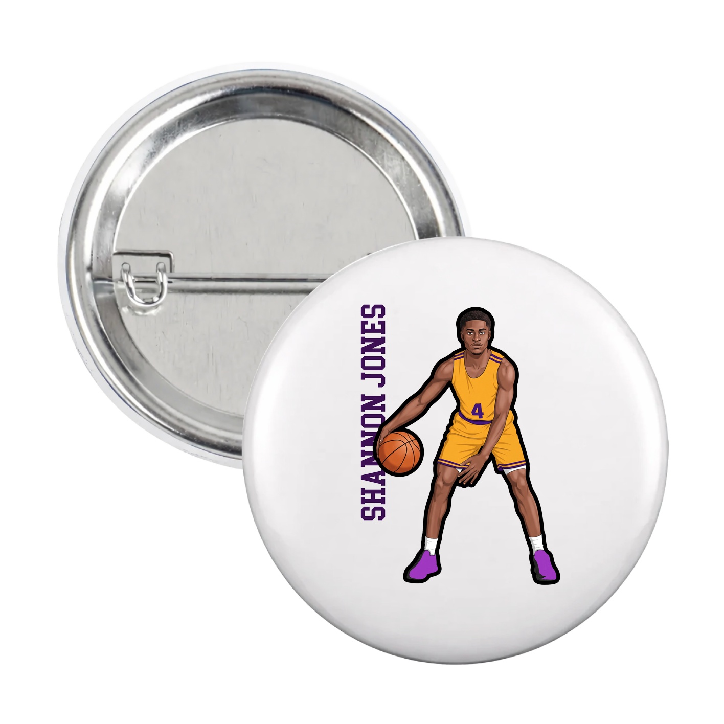 Game Day Button — Name Vertical in White