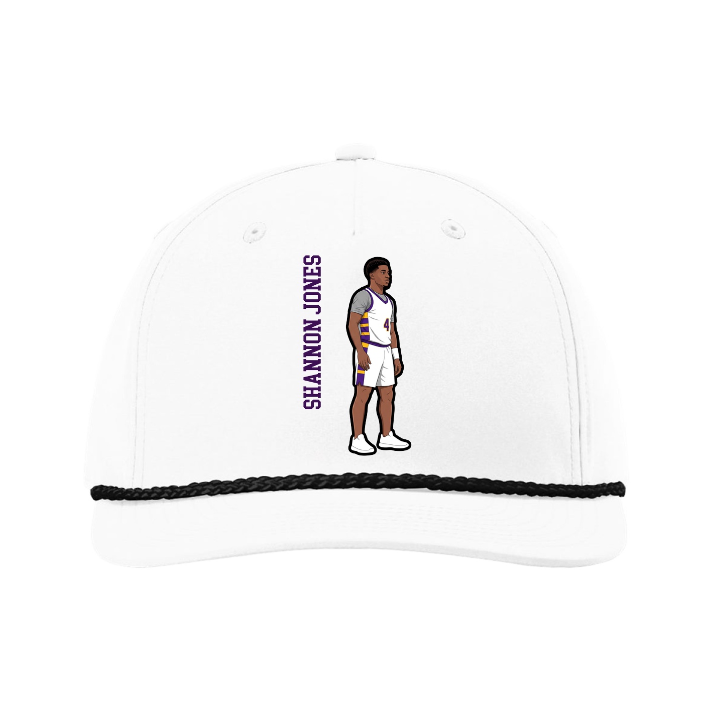Five-Panel Classic Rope Cap — Name Vertical in White