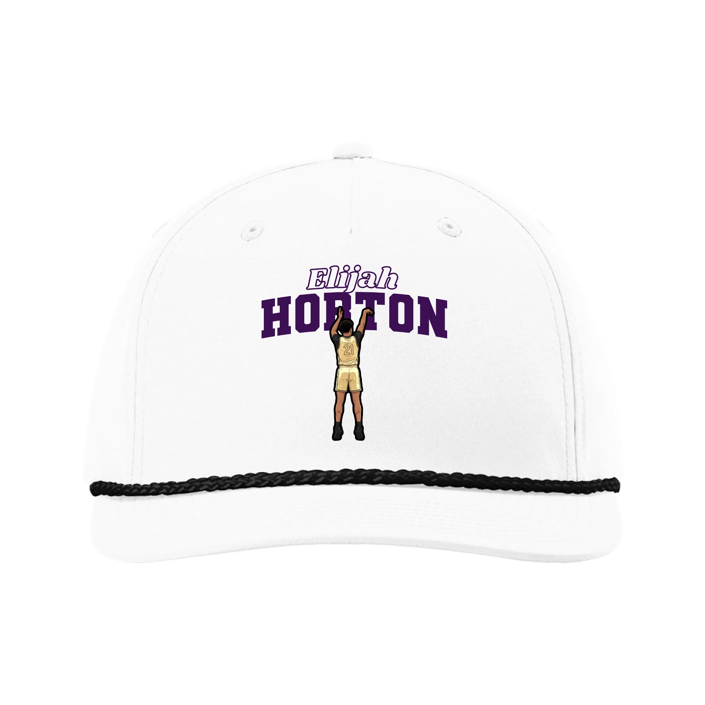 Five-Panel Classic Rope Cap — Name Arch in White