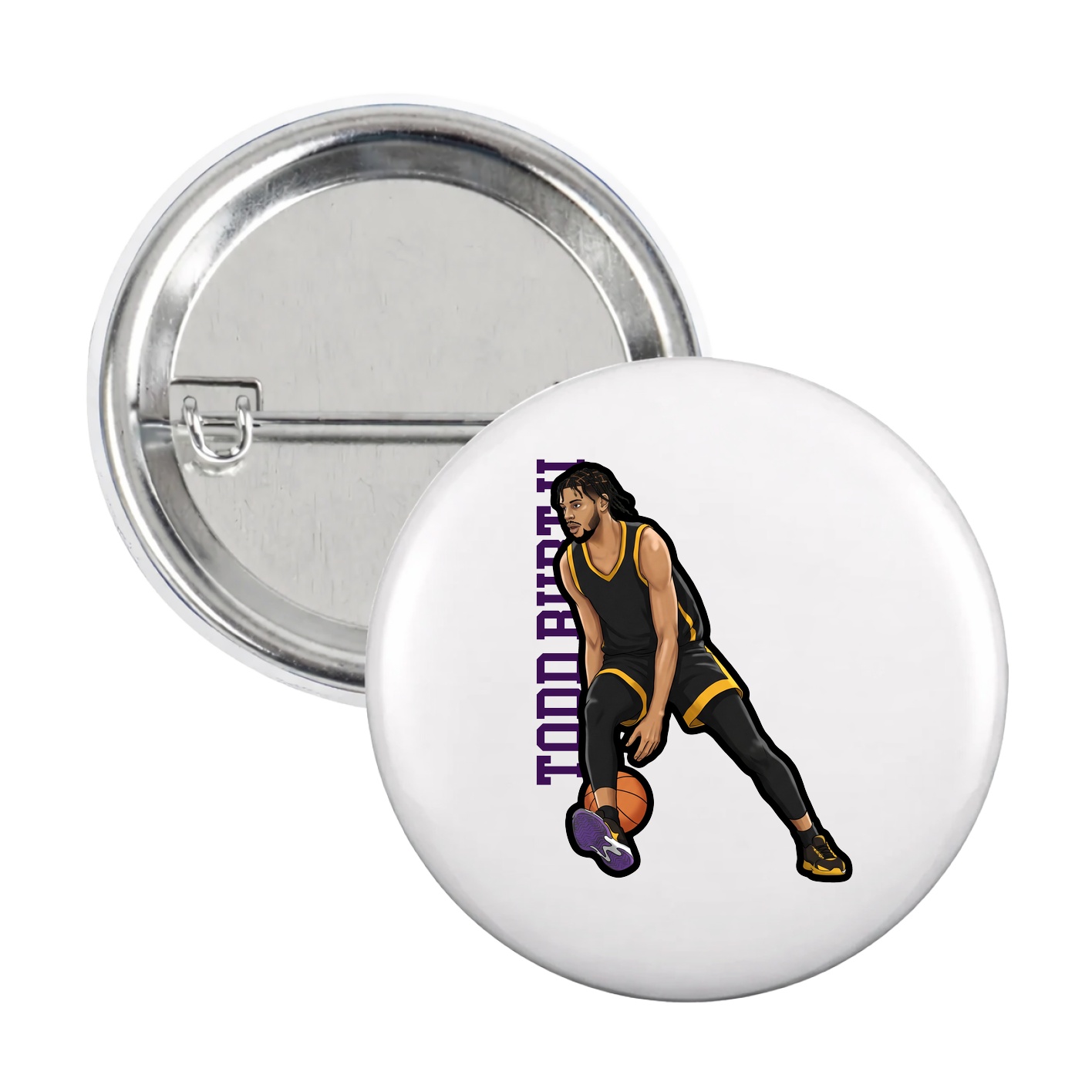 Game Day Button — Name Vertical in White