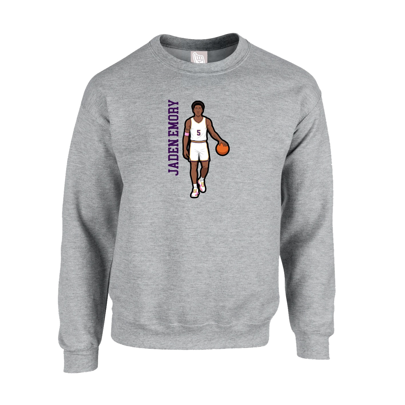 Fleece Crew — Name Vertical in Grey