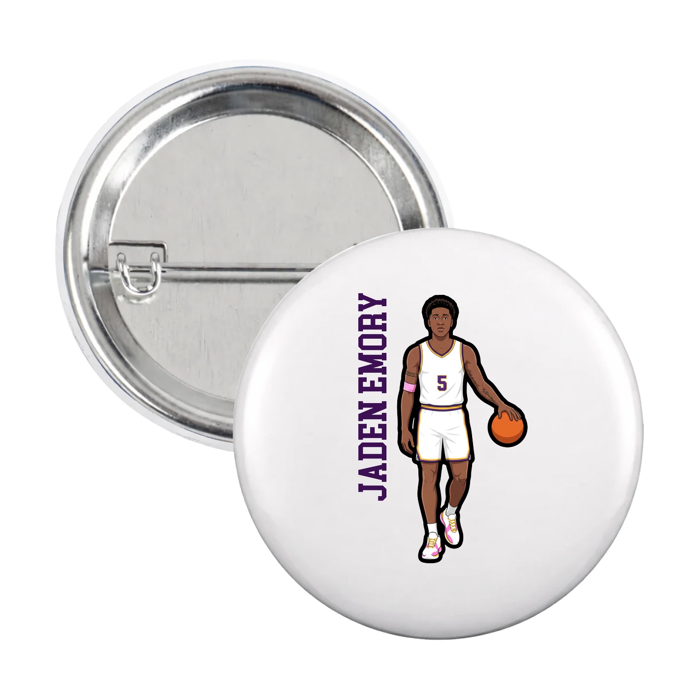 Game Day Button — Name Vertical in White