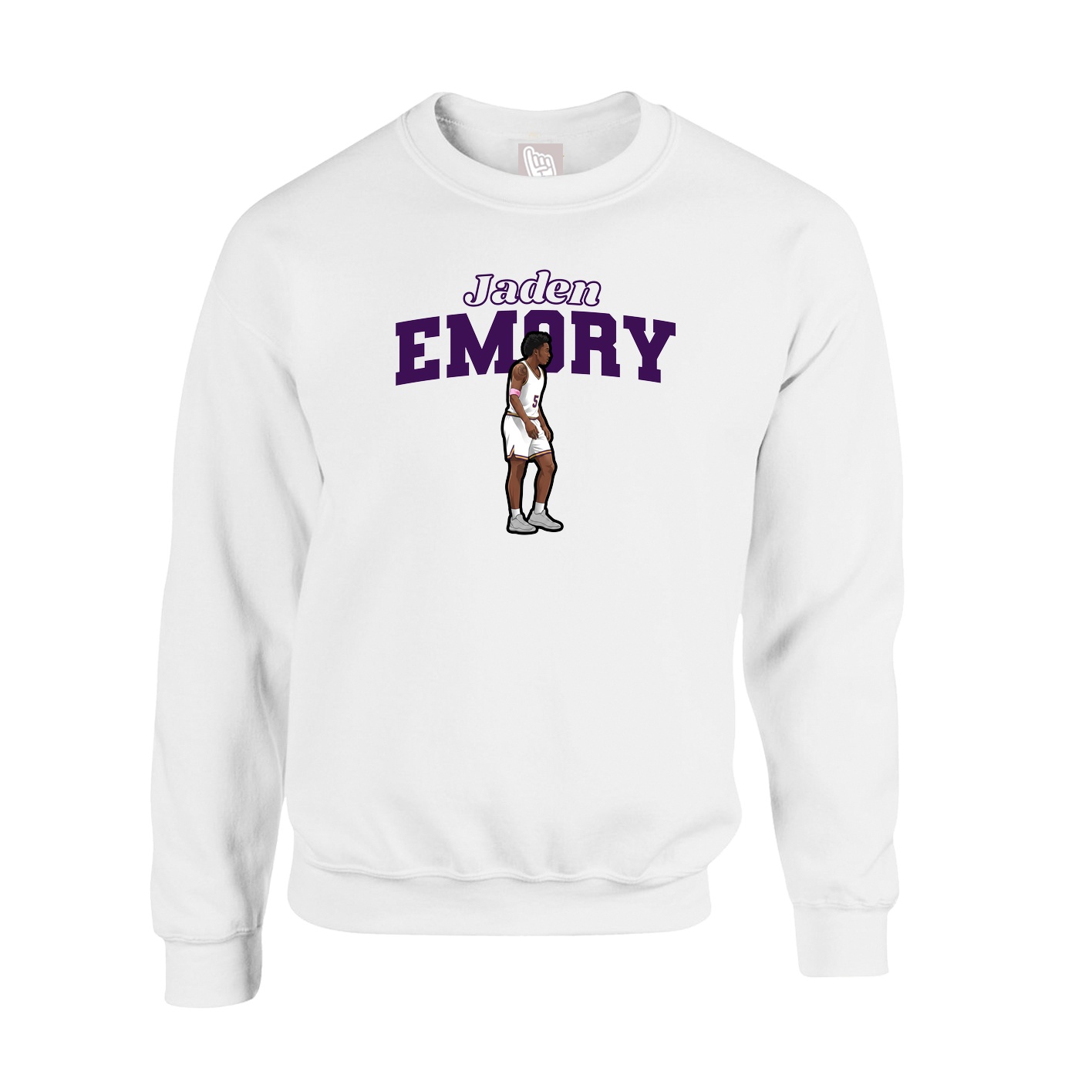 Fleece Crew — Name Arch in White