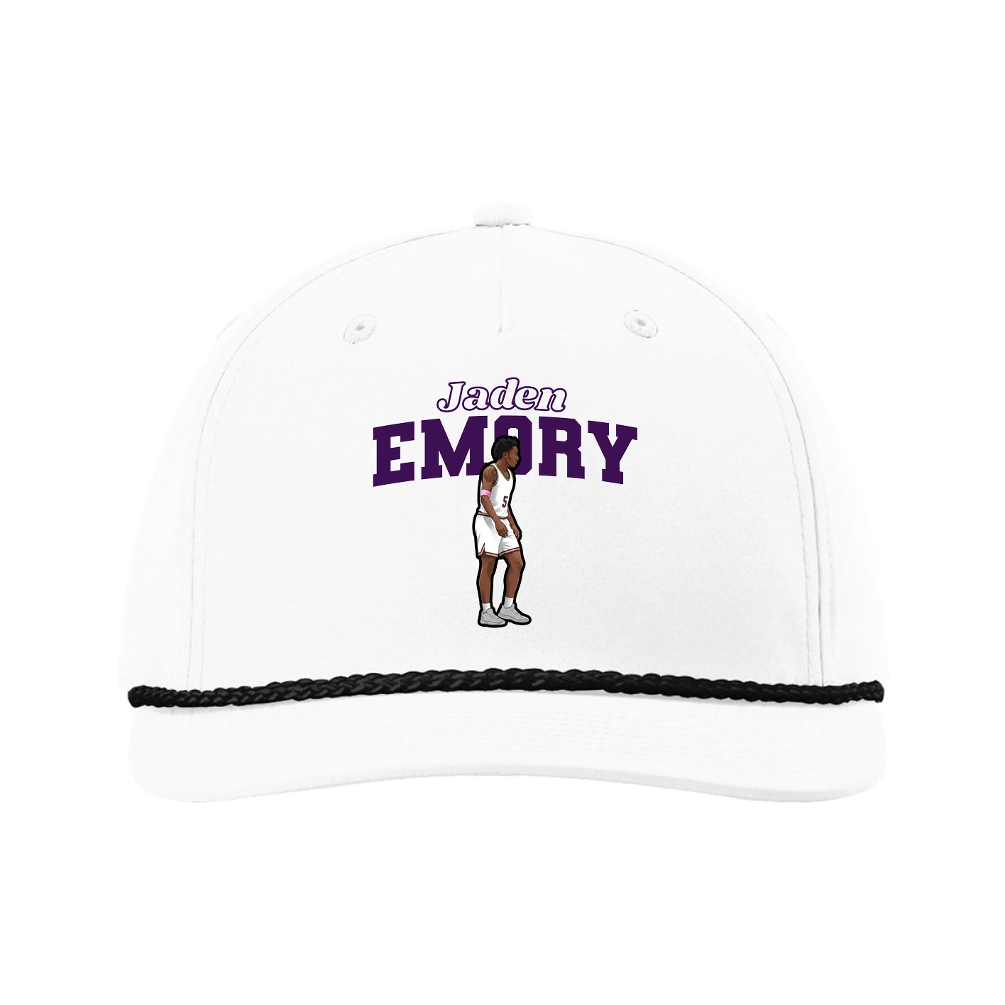 Five-Panel Classic Rope Cap — Name Arch in White