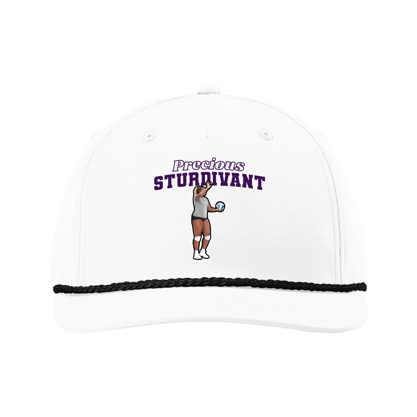 Five-Panel Classic Rope Cap — Name Arch in White