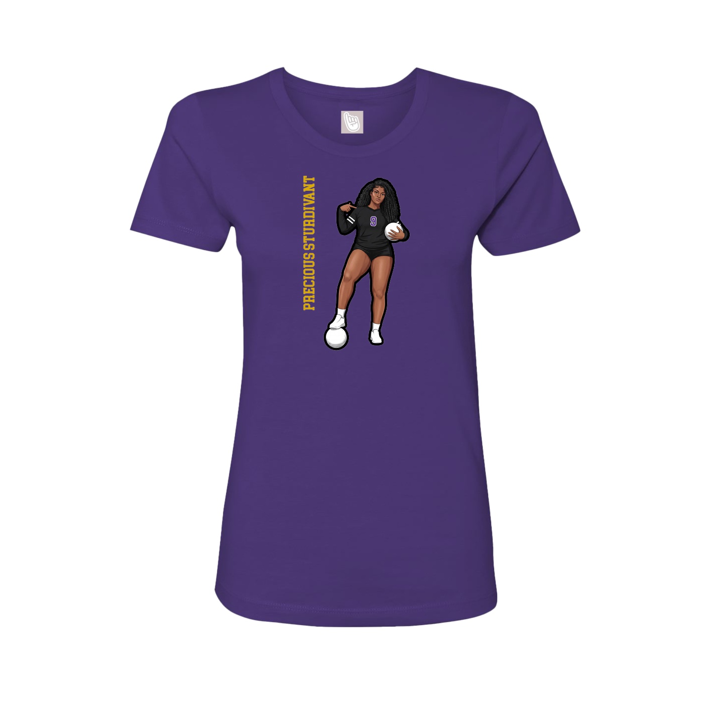 Fitted Women's Tee — Name Vertical in Purple