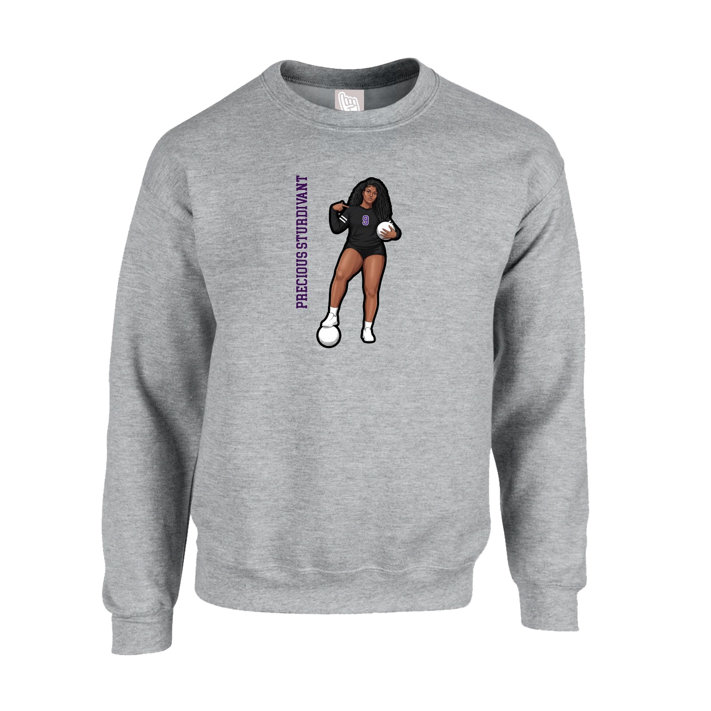 Fleece Crew — Name Vertical in Grey