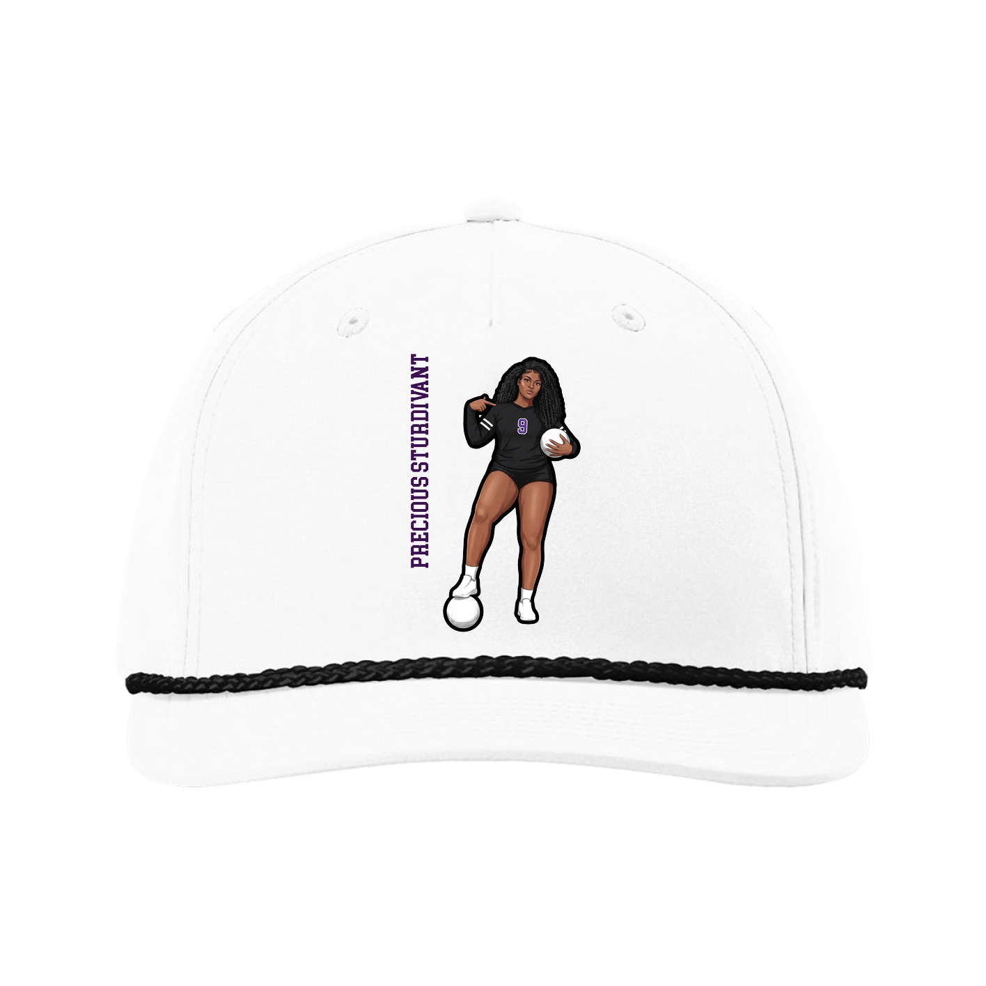 Five-Panel Classic Rope Cap — Name Vertical in White