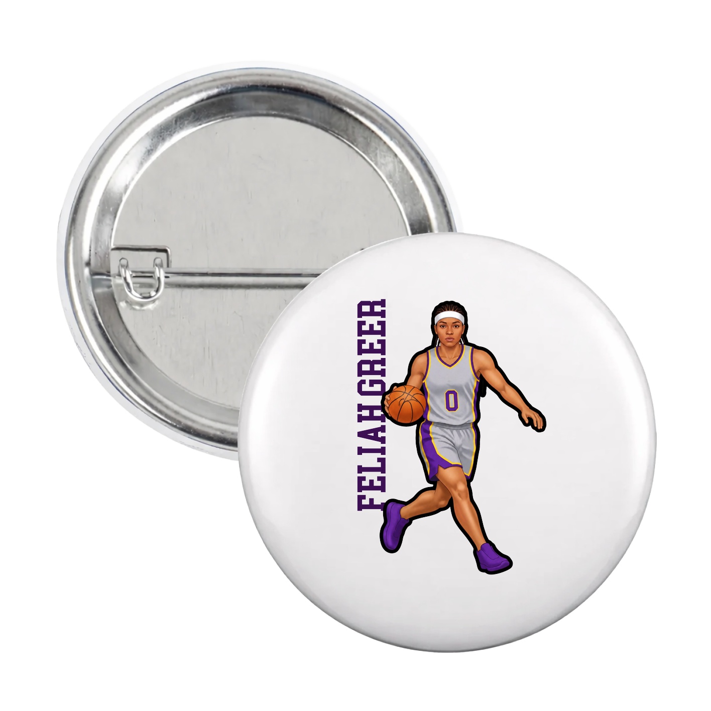 Game Day Button — Name Vertical in White