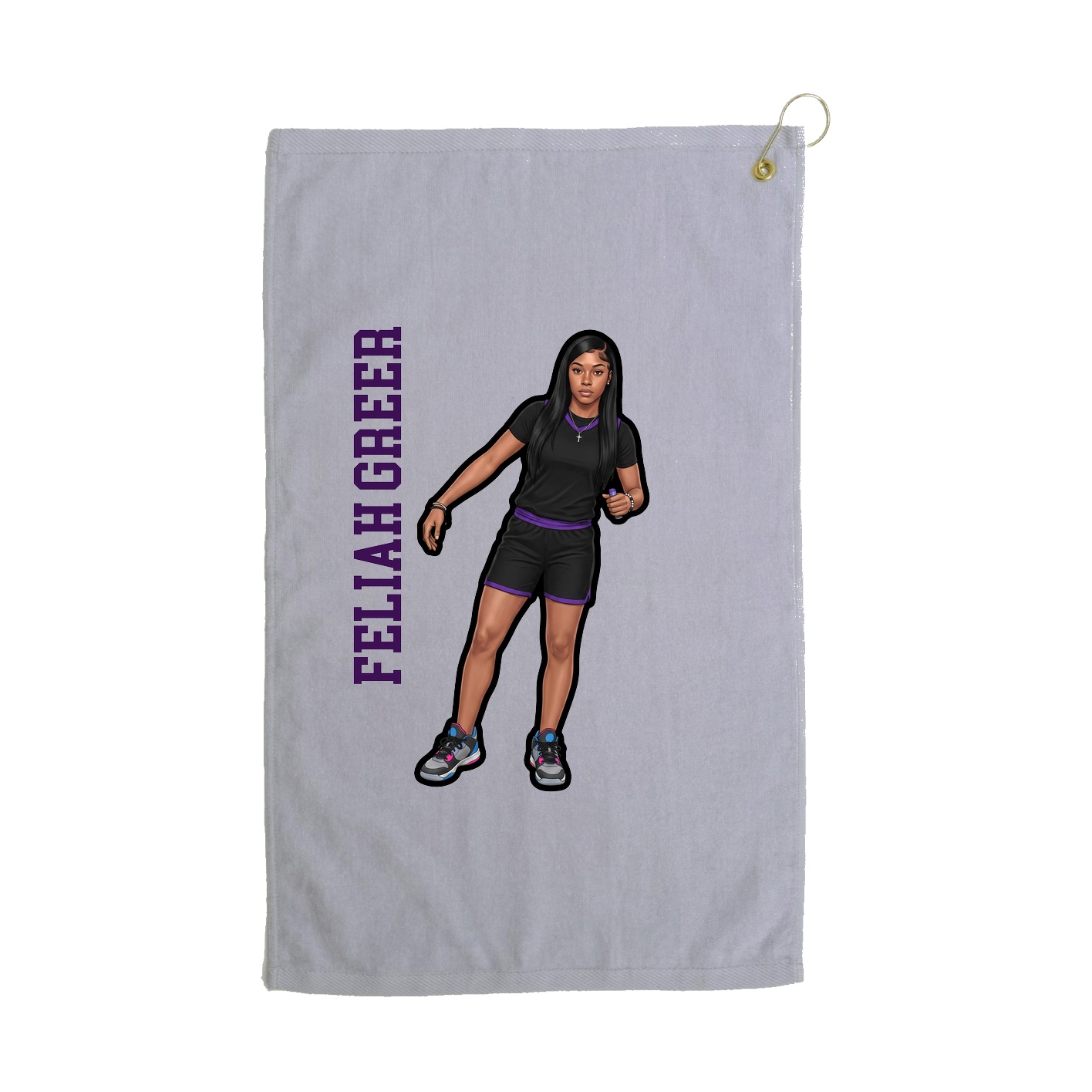 Golf Towel — Name Vertical in Grey