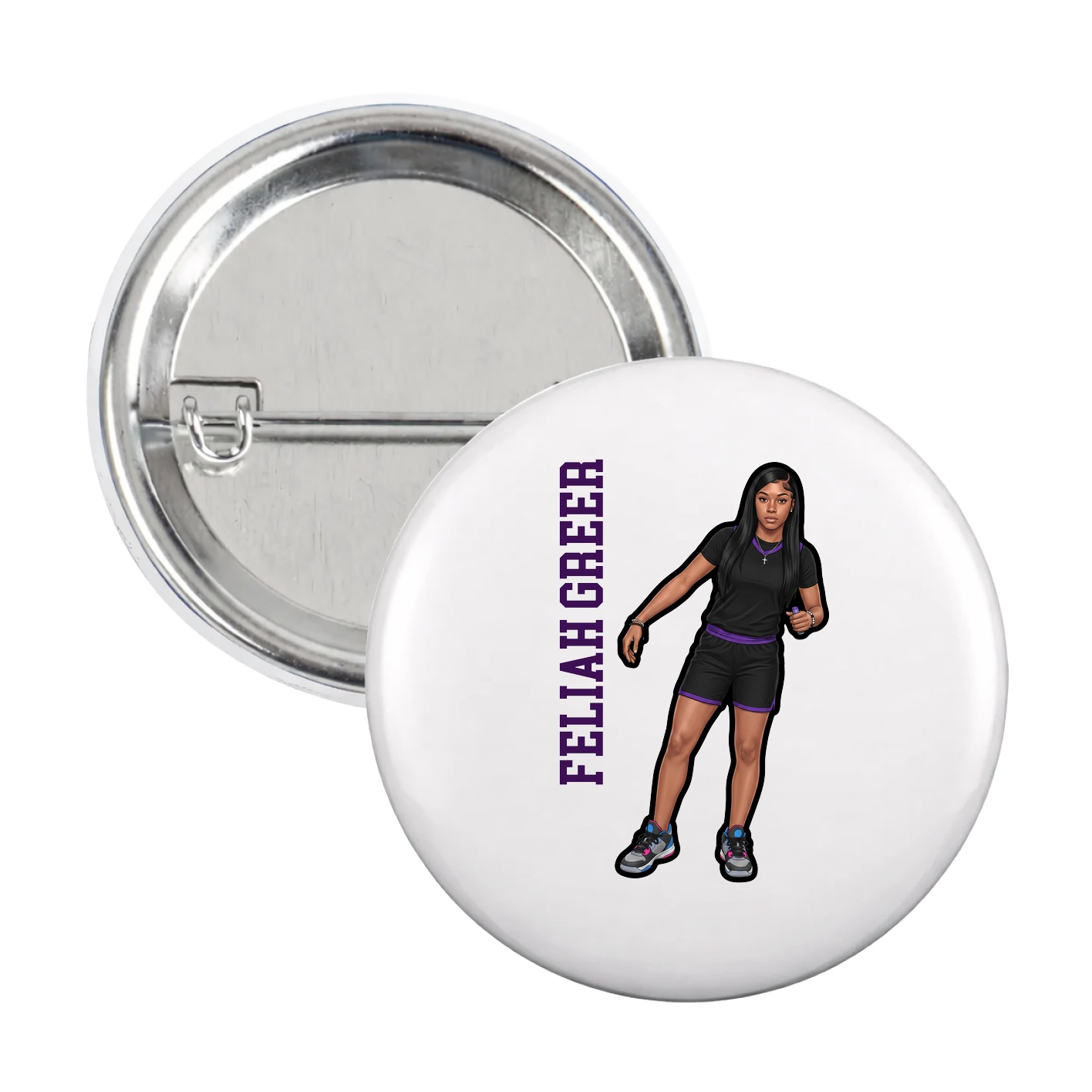 Game Day Button — Name Vertical in White