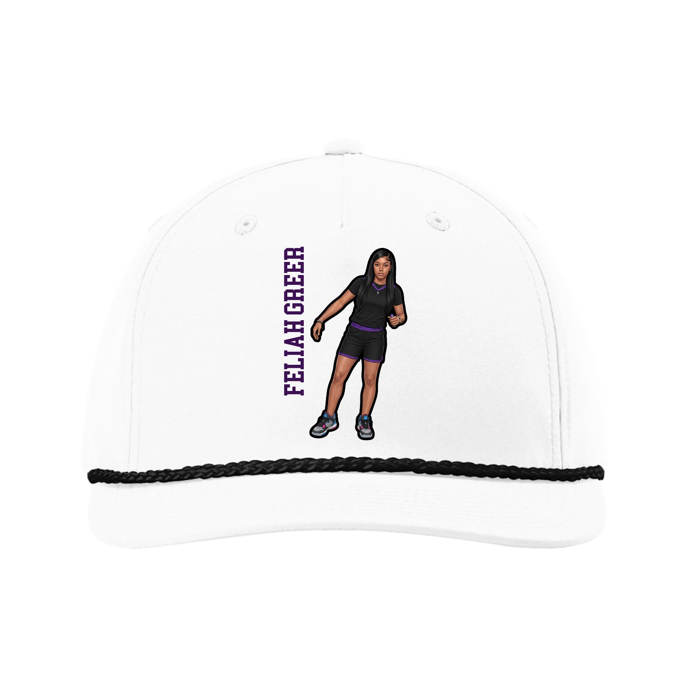 Five-Panel Classic Rope Cap — Name Vertical in White