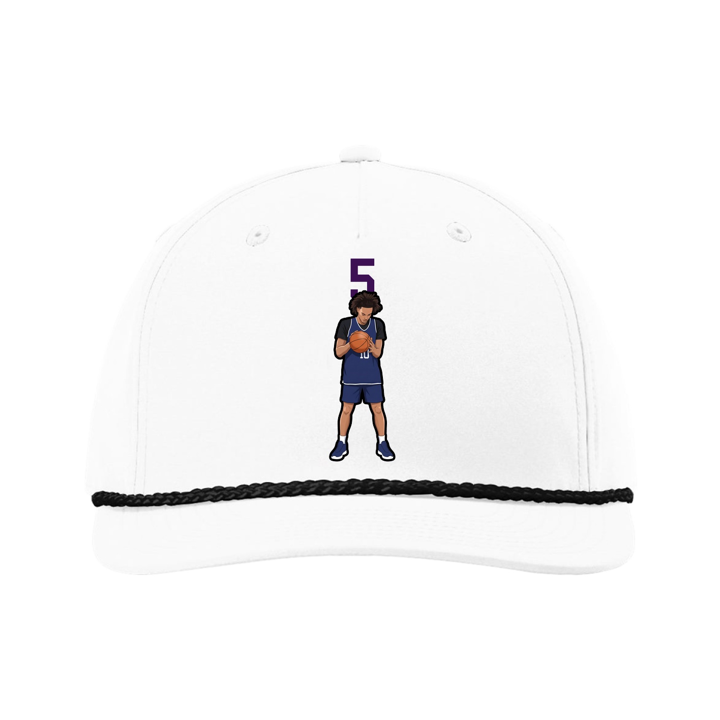 Five-Panel Classic Rope Cap — Number Top in White
