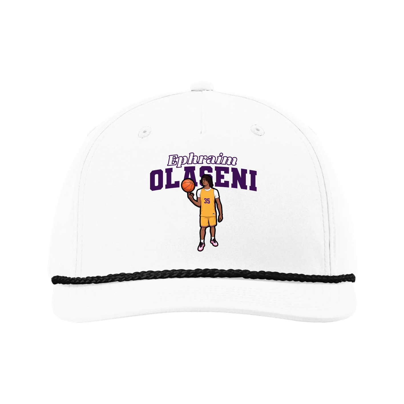 Five-Panel Classic Rope Cap — Name Arch in White