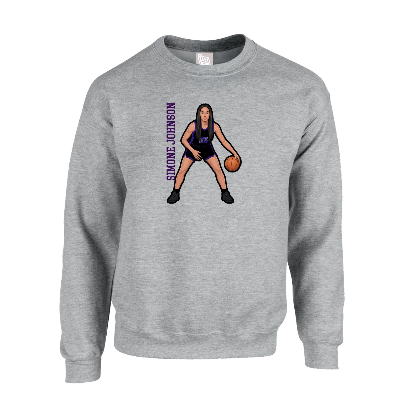 Fleece Crew — Name Vertical in Grey