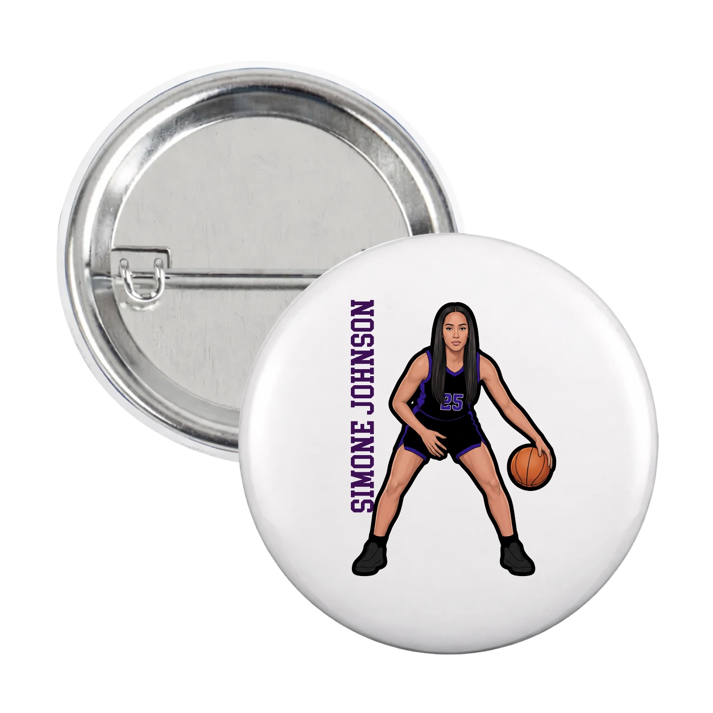 Game Day Button — Name Vertical in White