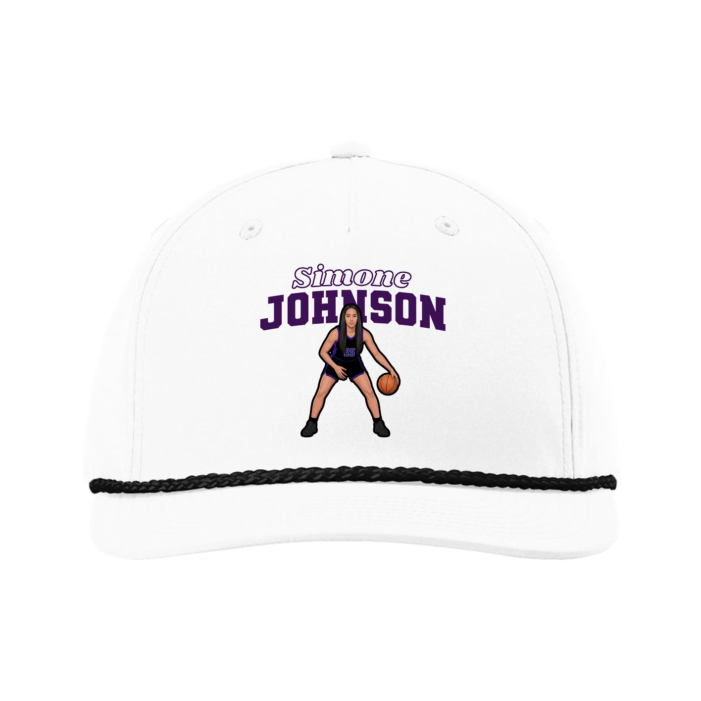 Five-Panel Classic Rope Cap — Name Arch in White