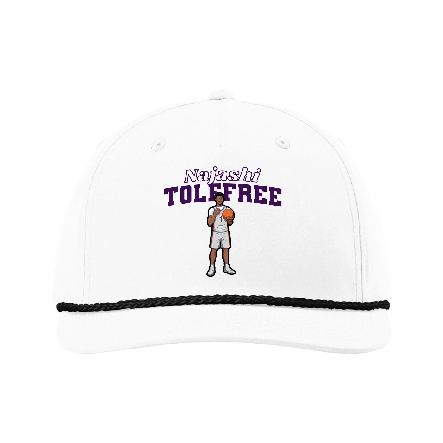 Five-Panel Classic Rope Cap — Name Arch in White