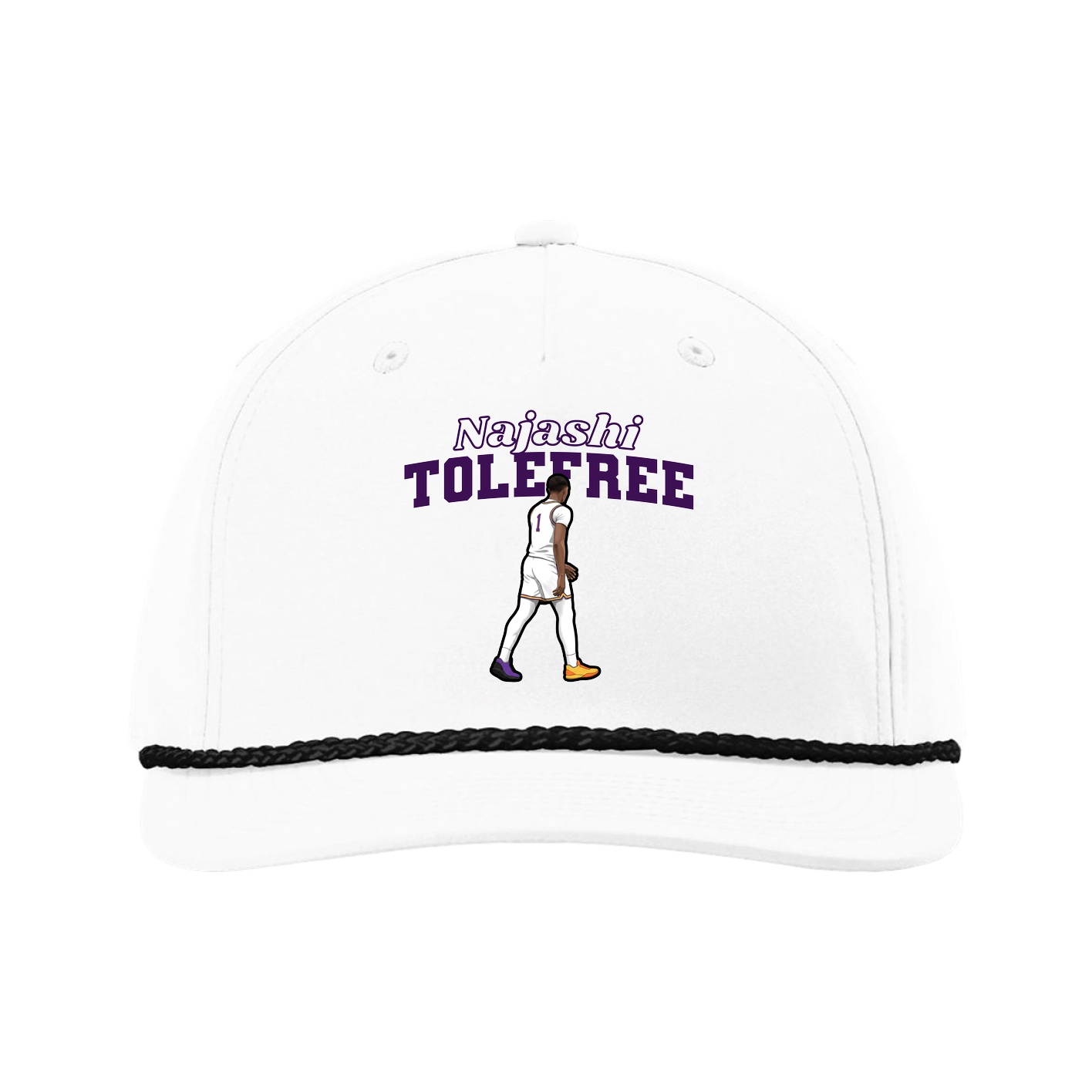 Five-Panel Classic Rope Cap — Name Arch in White