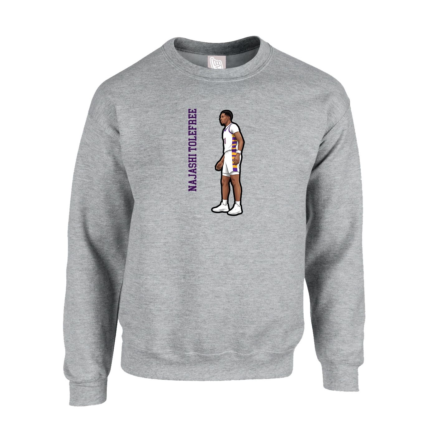 Fleece Crew — Name Vertical in Grey