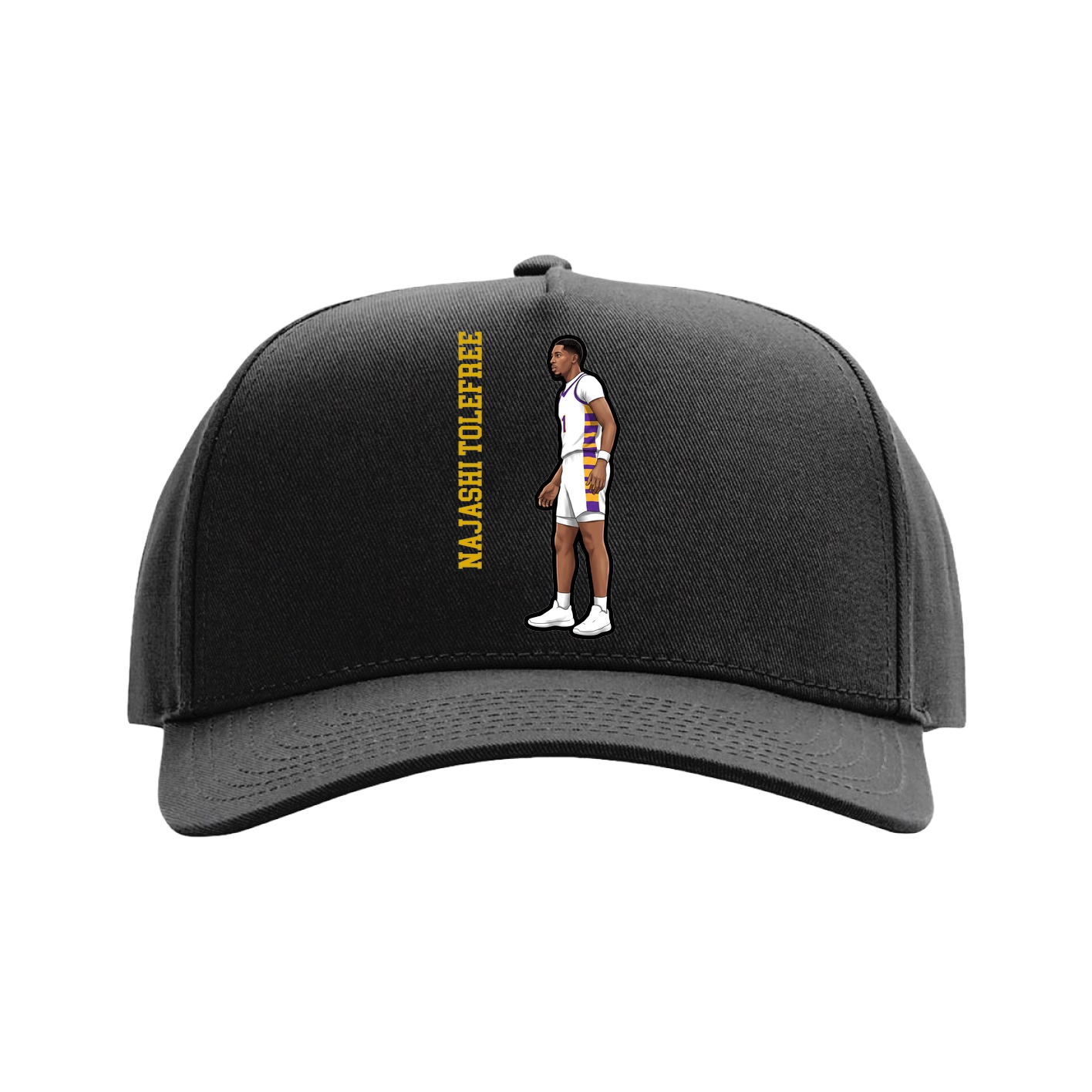 Full Fabric Five-Panel Champ Cap — Name Vertical in Black