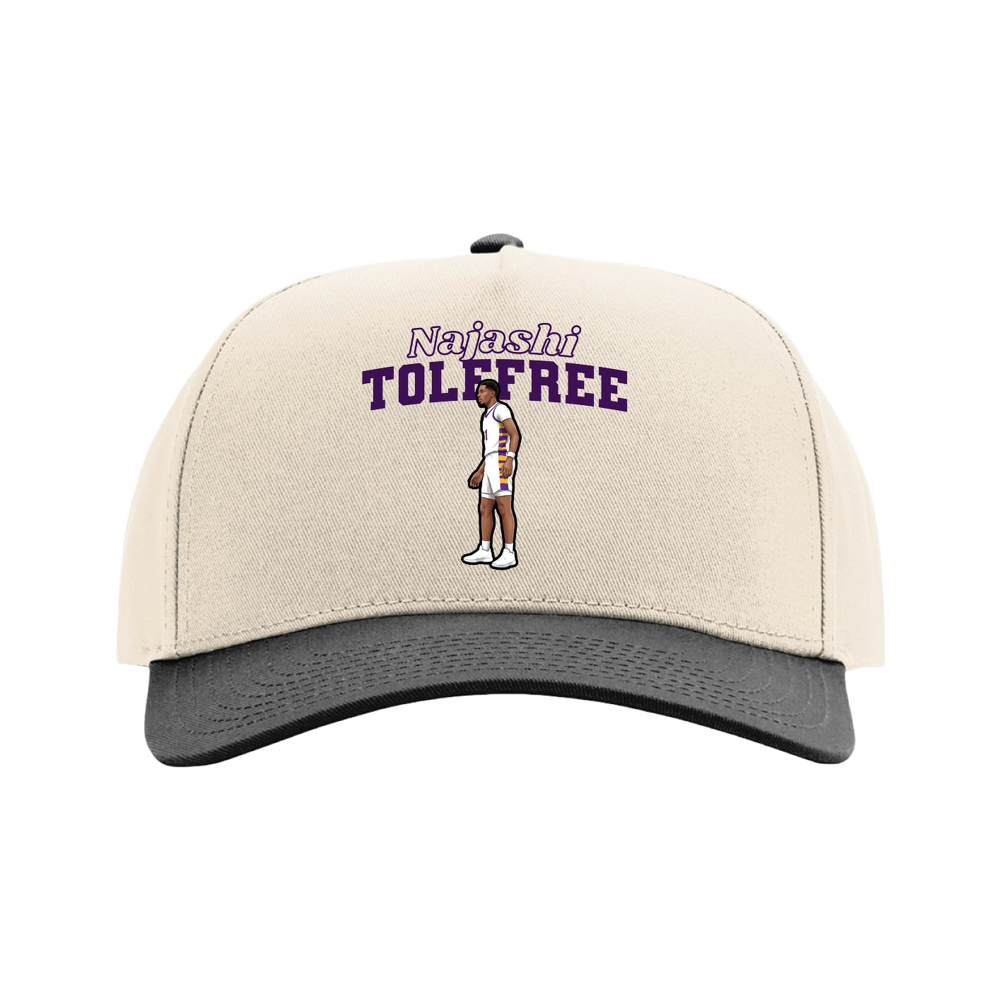 Full Fabric Five-Panel Champ Cap — Name Arch in Cream/Black