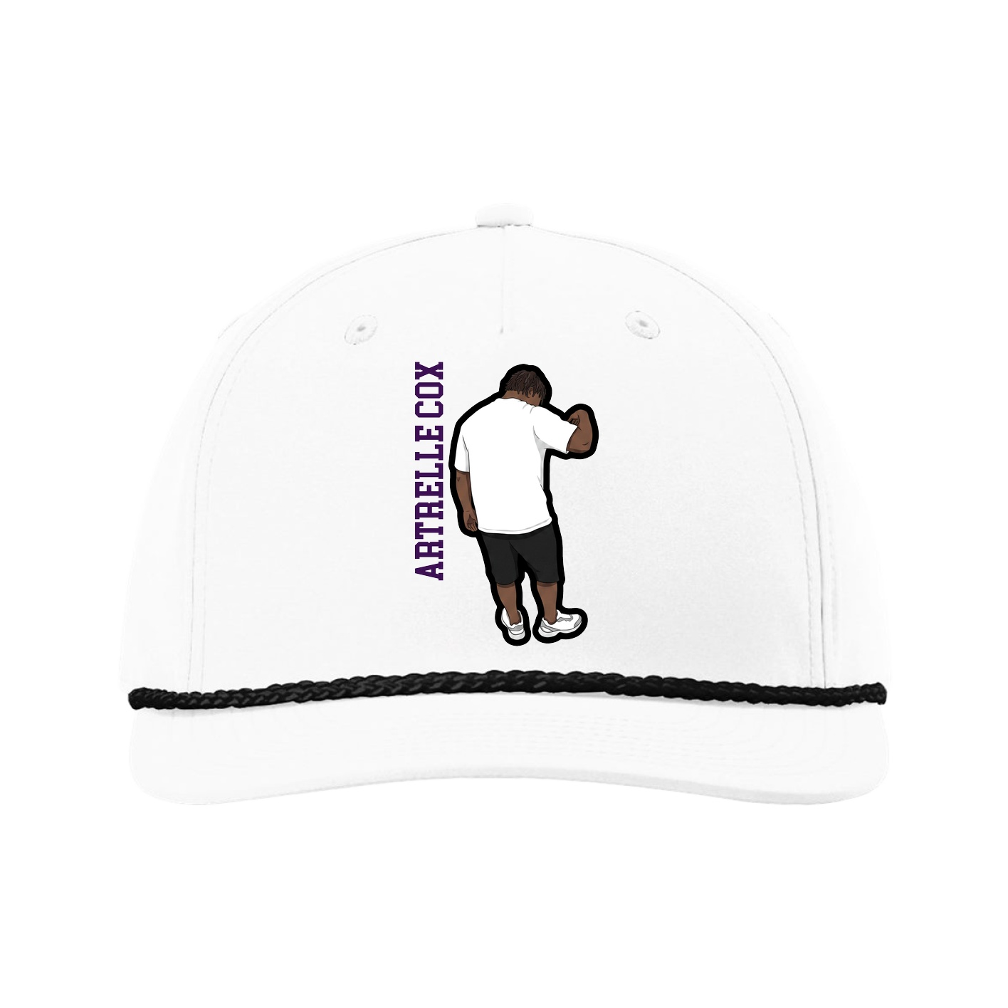 Five-Panel Classic Rope Cap — Name Vertical in White